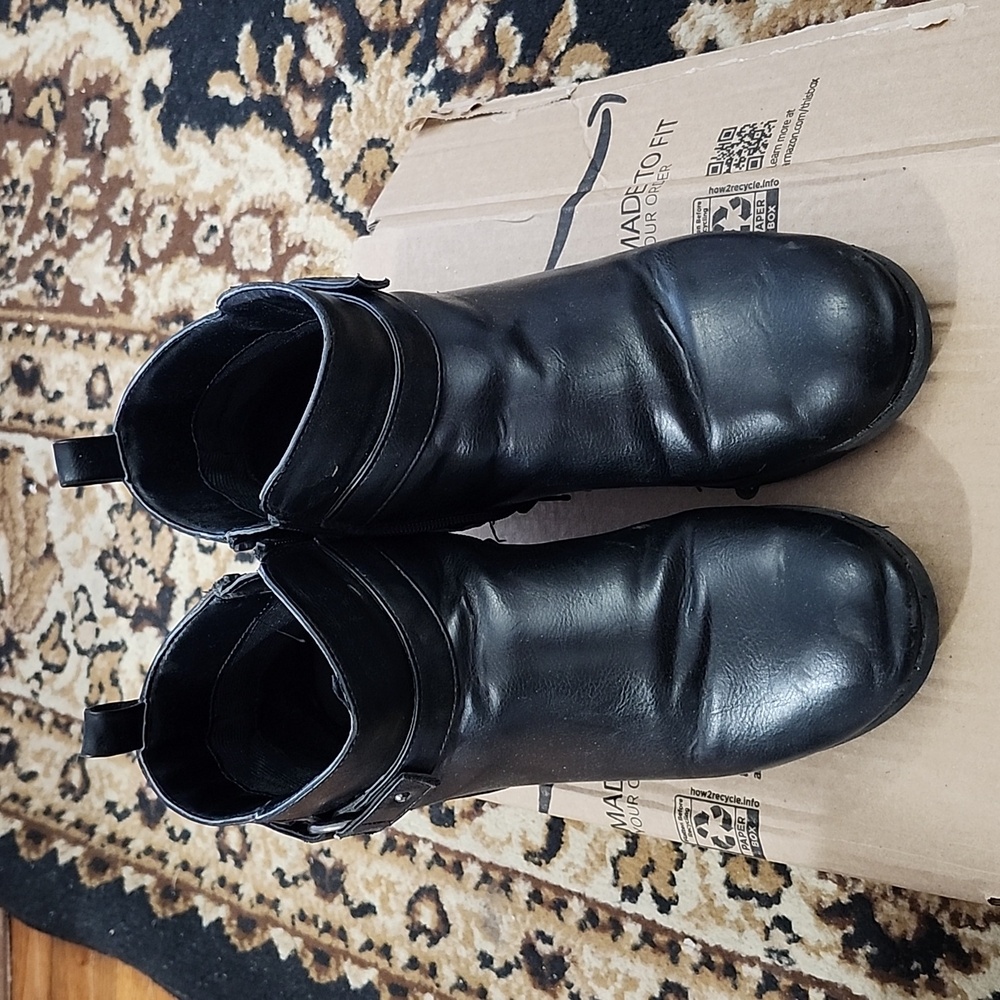 Place Big Girl's Faux Leather Heeled Boots; Size: 6Y, Color: Black - Picture 4 of 16